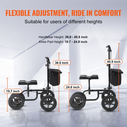 Folding Knee Scooter Carbon Steel Steerable Knee Walker with HeightAdjustable