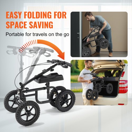 Folding Knee Scooter Carbon Steel Steerable Knee Walker with HeightAdjustable