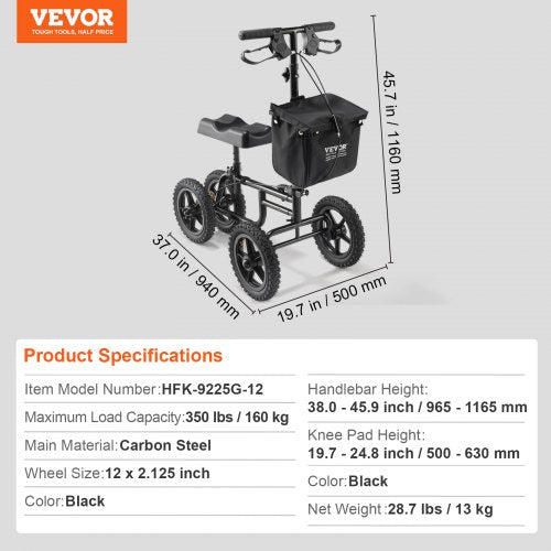 Folding Knee Scooter Carbon Steel Steerable Knee Walker with HeightAdjustable
