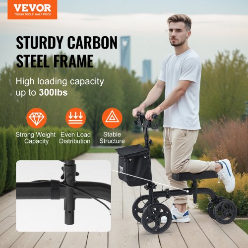 Folding Knee Scooter Carbon Steel Steerable Knee Walker with HeightAdjustable 1