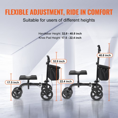 Folding Knee Scooter Carbon Steel Steerable Knee Walker with HeightAdjustable 1