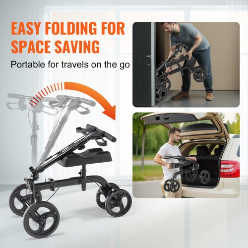 Folding Knee Scooter Carbon Steel Steerable Knee Walker with HeightAdjustable 1