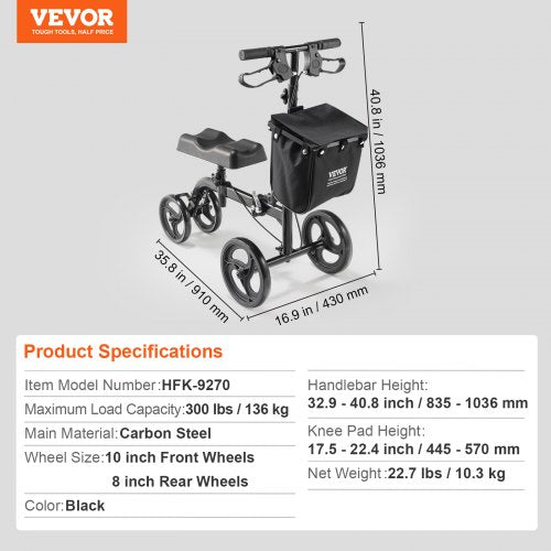 Folding Knee Scooter Carbon Steel Steerable Knee Walker with HeightAdjustable 1