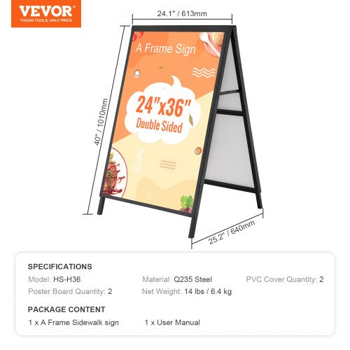 A Frame Sidewalk Sign 24x36 Inch Heavy Duty Slidein Signboard Holder
