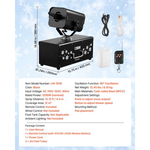 Snow Machine 1200W 90° Shaking Head Snow Maker with Wireless Remote