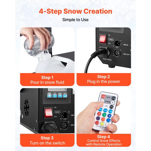 1500W Snow Machine with RGB DMX512 Signal Control 9 LED Lights Wireless