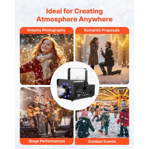 1500W Snow Machine with RGB DMX512 Signal Control 9 LED Lights Wireless