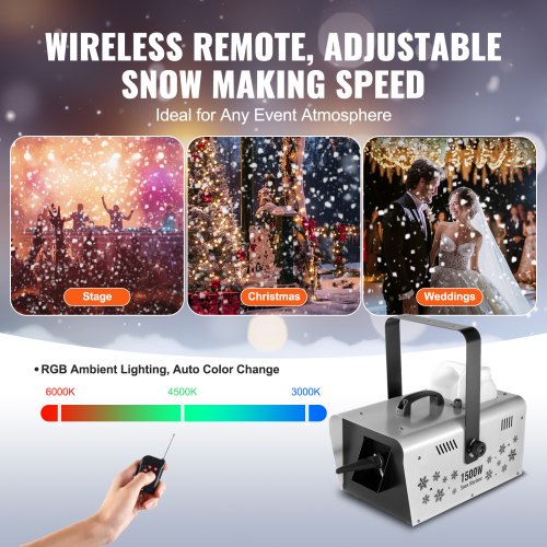 Snow Machine 1500W Wireless Remote Handheld Hanging Snow Making Machine