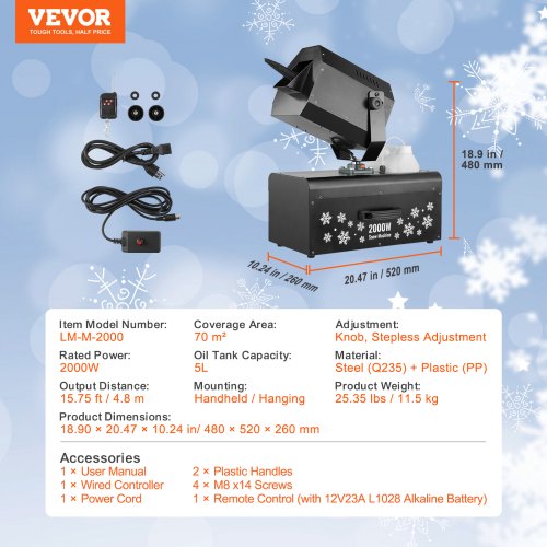 Snow Machine 2000W Wireless Remote Swing Snow Making Machine for Holiday