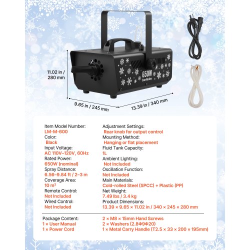 Snow Machine 650W HandheldHanging Fake Snow Maker Snowmaking Machine