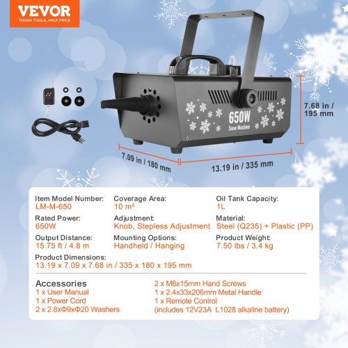 Snow Machine 650W Handheld Hanging Snow Making Machine for Holidays