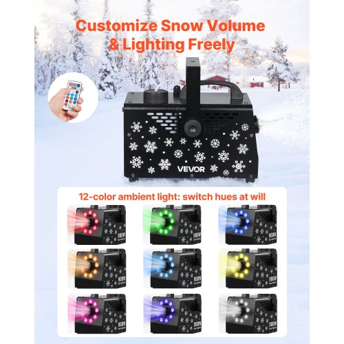 900W Snow Machine with 9 LED RGB Lights 12 LED Lighting Colors and Wireless
