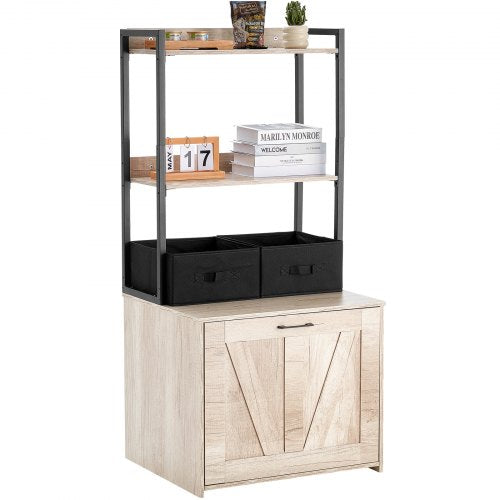 Cat Litter Box Enclosure Hidden Litter Box Furniture with 2 Storage Shelves
