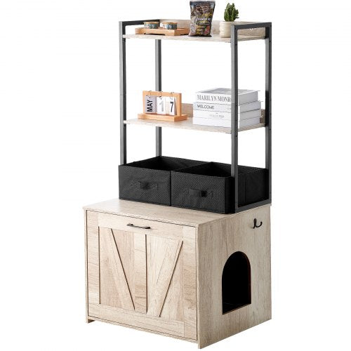 Cat Litter Box Enclosure Hidden Litter Box Furniture with 2 Storage Shelves