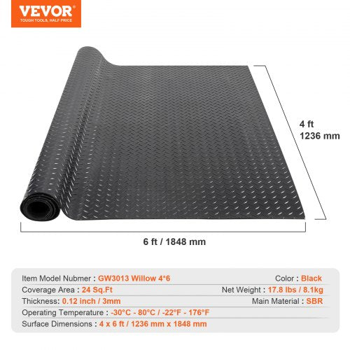 DiamondPlate Rubber Flooring Roll 3 mm x 4 ft x 6 ft Garage Floor Mat SBR