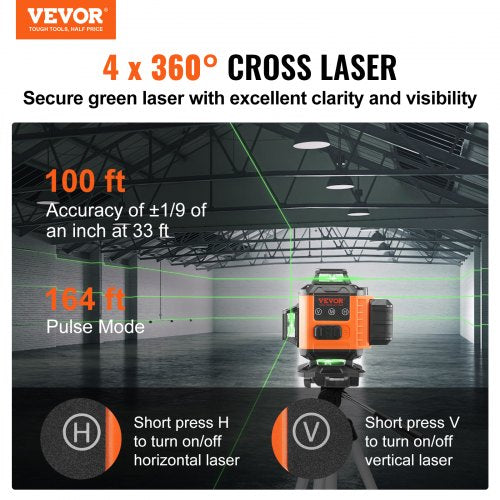 Laser Level 100ft Self Leveling Manual Green 4 x 360° Cross 16 Line Laser