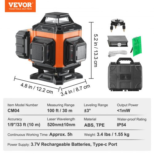Laser Level 100ft Self Leveling Manual Green 4 x 360° Cross 16 Line Laser