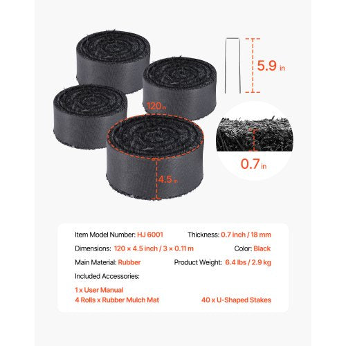 Rubber Mulch for Landscaping 4 Rolls Recycled Rubber Mulch Mat 120 x 45