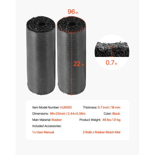 Rubber Mulch for Landscaping 2 Rolls Recycled Rubber Mulch Mat 96 x 22