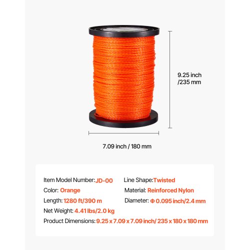 0095 in 1280 ft String Trimmer Line Orange Heavy Duty Weed Eater String