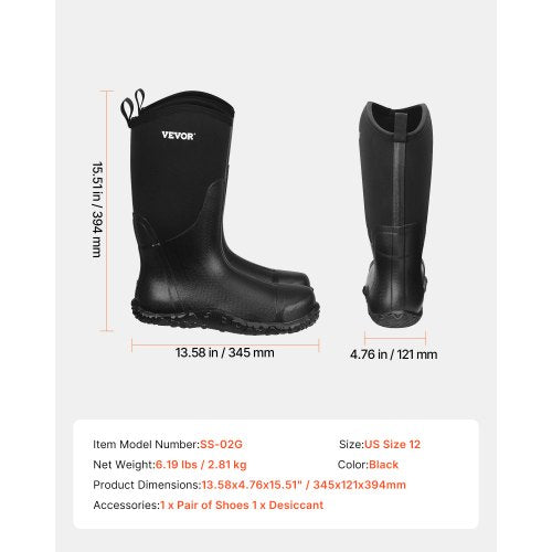 Mens Steel Toe Rubber Boots Protective Footwear Waterproof Rain Fishing