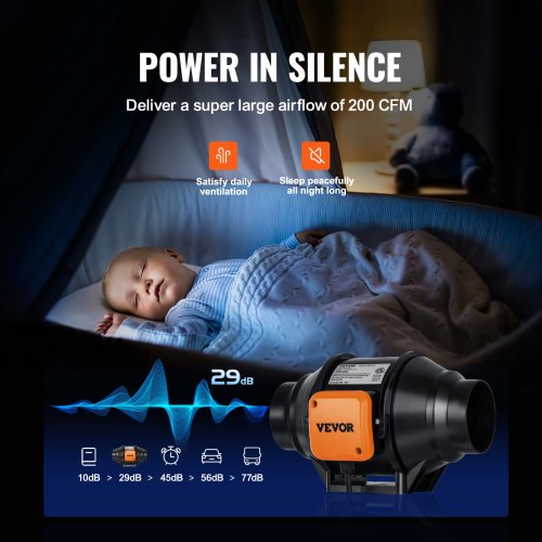 Inline Duct Fan 4Inch 200 CFM with Variable Speed Controller Quiet