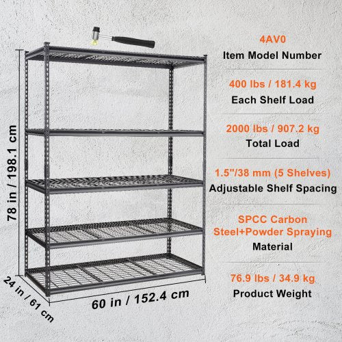 Storage Shelving Unit 5Tier Adjustable 2000 lbs Capacity Heavy Duty