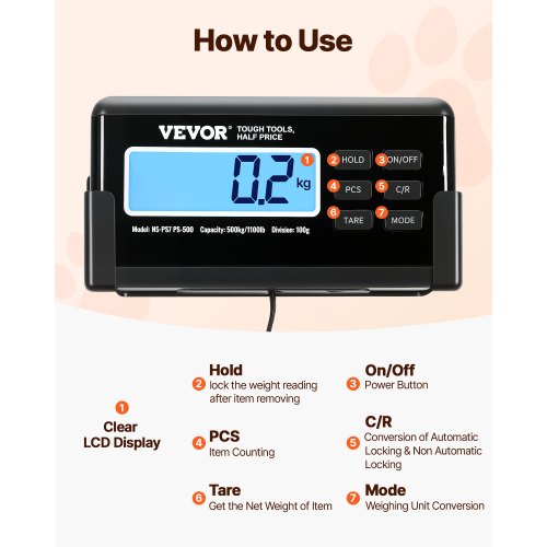 1100Lbs x 02Lbs Digital Livestock Scale Large Pet Vet Scale Stainless Steel