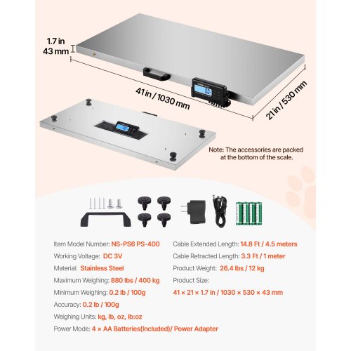 Livestock Scale 700LBS Dog Scales Large Platform 406x209Inch Stainless