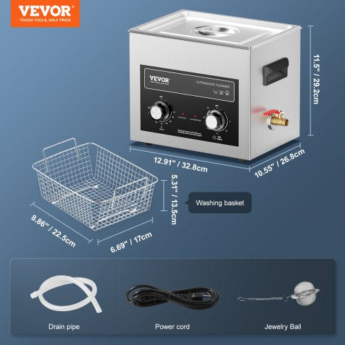 10L Ultrasonic Cleaner with Heater Timer Basket Professional Digital