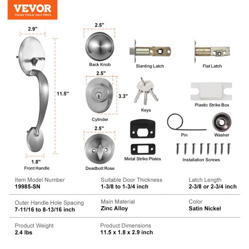 Front Door Handle and Deadbolt Set Satin Nickel Front Door Lock Set