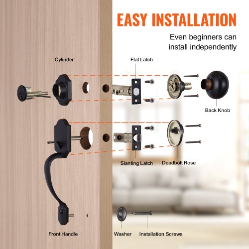 Front Door Handle and Deadbolt Set Matte Black Front Door Lock Set