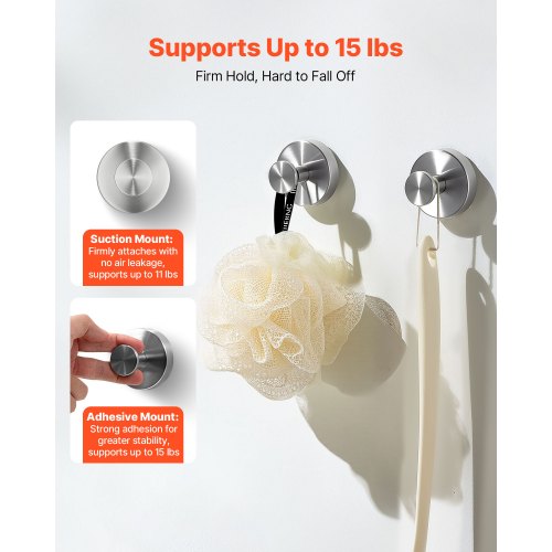 Suction Cup Hooks for Shower 2Pack No Drill Stainless Steel Hooks Suction