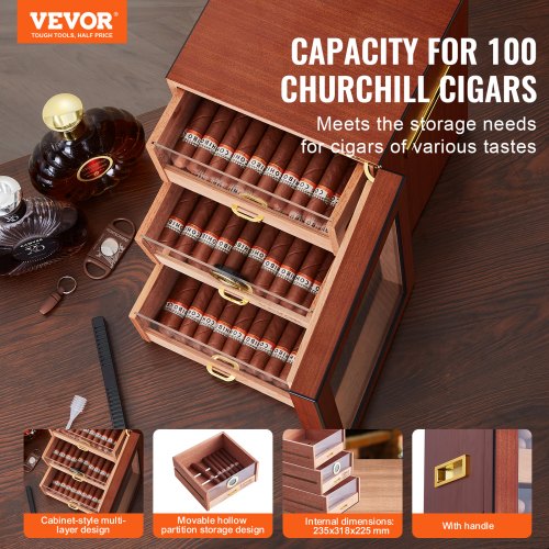 Cigar Humidor Cabinet Handmade Spanish Cedar Wood Cigar Humidor for 100150