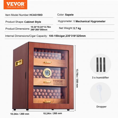 Cigar Humidor Cabinet Handmade Spanish Cedar Wood Cigar Humidor for 100150