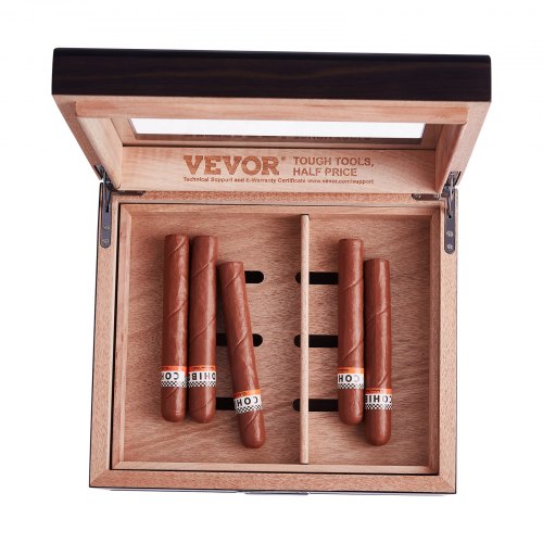 50 Cigar Humidor Glasstop Cedar Cigar Box Humidifier Hygrometer Drawer 