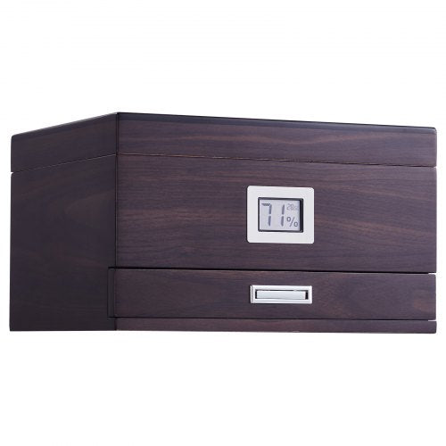 50 Cigar Humidor Glasstop Cedar Cigar Box Humidifier Hygrometer Drawer 