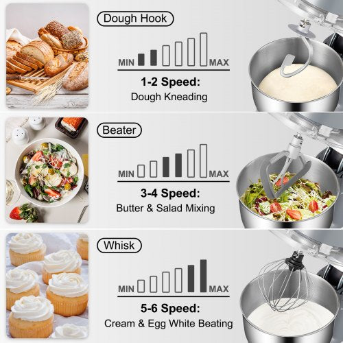 Stand Mixer 660W Electric Dough Mixer with 6 Speeds LCD Screen Timing