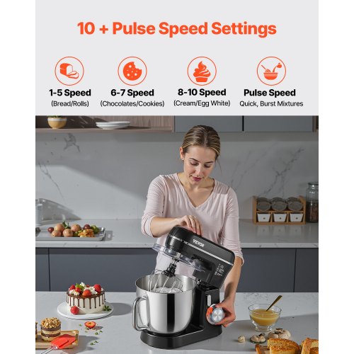Stand Mixer 5.3QT 4.4QT Two Stainless Steel Bowls 10P Speeds Tilthead