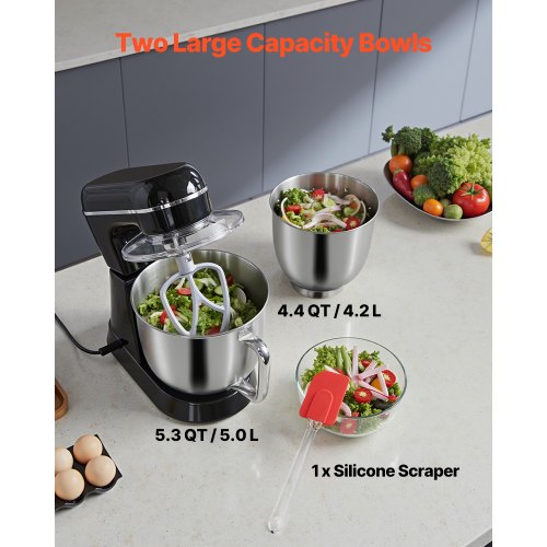 Stand Mixer 5.3QT 4.4QT Two Stainless Steel Bowls 10P Speeds Tilthead