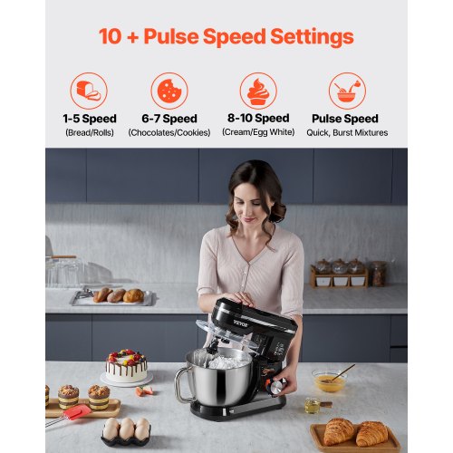 Stand Mixer 5QT Dough Mixer 10P Speeds Tilthead Food Mixer Kitchen