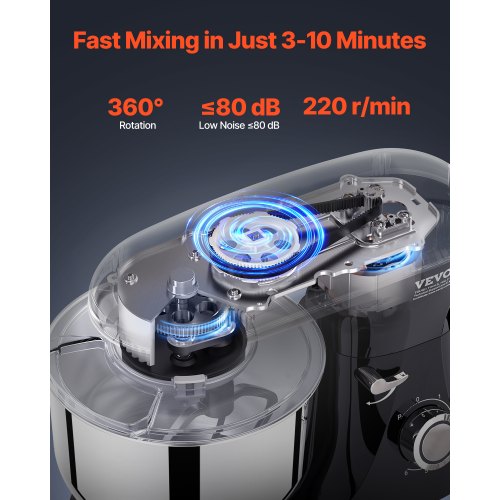 Stand Mixer 6 QT Dough Mixer 660W 6 P Speeds Tilthead Food Mixer with Stainless