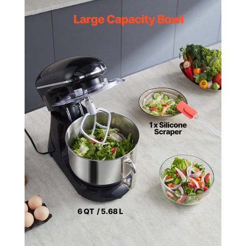 Stand Mixer 6 QT Dough Mixer 660W 6 P Speeds Tilthead Food Mixer with Stainless