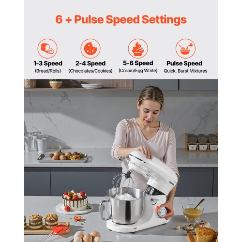 Stand Mixer 6 QT Dough Mixer 660W 6 P Speeds Tilthead Food Mixer with Stainless 1