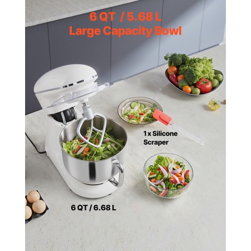 Stand Mixer 6 QT Dough Mixer 660W 6 P Speeds Tilthead Food Mixer with Stainless 1