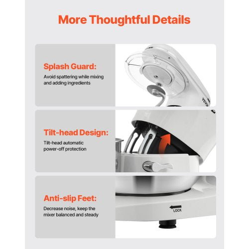 Stand Mixer 6 QT Dough Mixer 660W 6 P Speeds Tilthead Food Mixer with Stainless 1