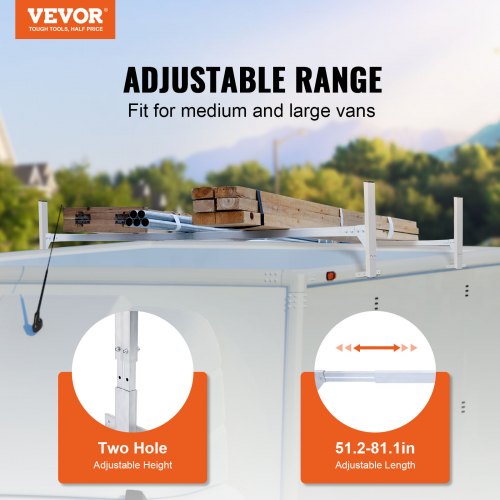 Van Roof Ladder Rack 2 Bars Aluminum Alloy Roof Ladder Racks 400 LBS