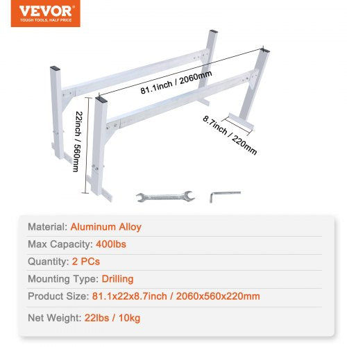 Van Roof Ladder Rack 2 Bars Aluminum Alloy Roof Ladder Racks 400 LBS