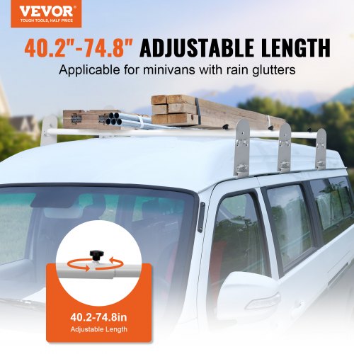 Van Roof Ladder Rack 3 Bars Alloy Steel Roof Racks 750 LBS Capacity