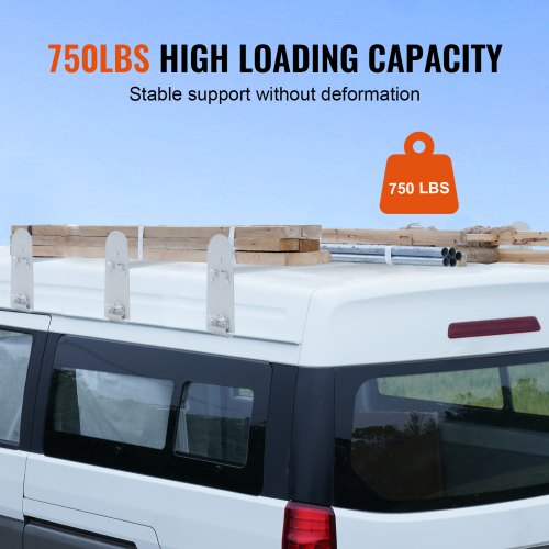 Van Roof Ladder Rack 3 Bars Alloy Steel Roof Racks 750 LBS Capacity